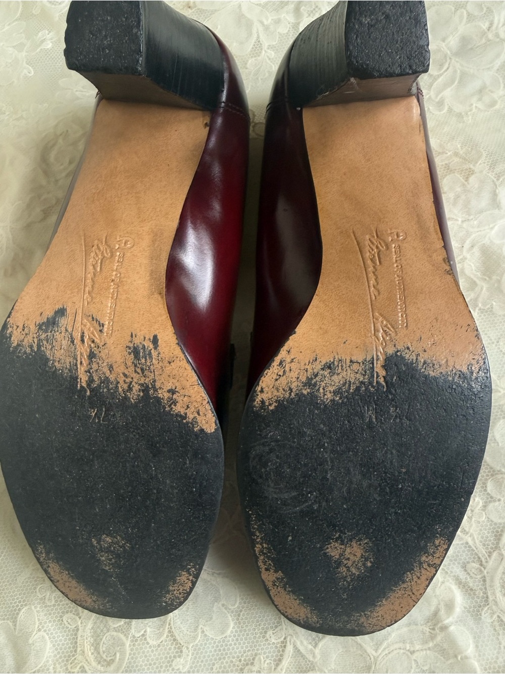 Aigner Burgundy 7.5 Leather Block High Heel Loafers Oxblood - Picture 8 of 11